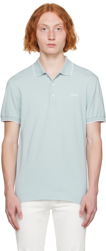 Photo: ZEGNA Blue Embroidered Polo