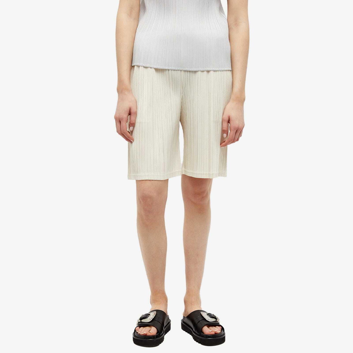 Pleats Please Issey Miyake Women's Pleats Shorts in White Pleats