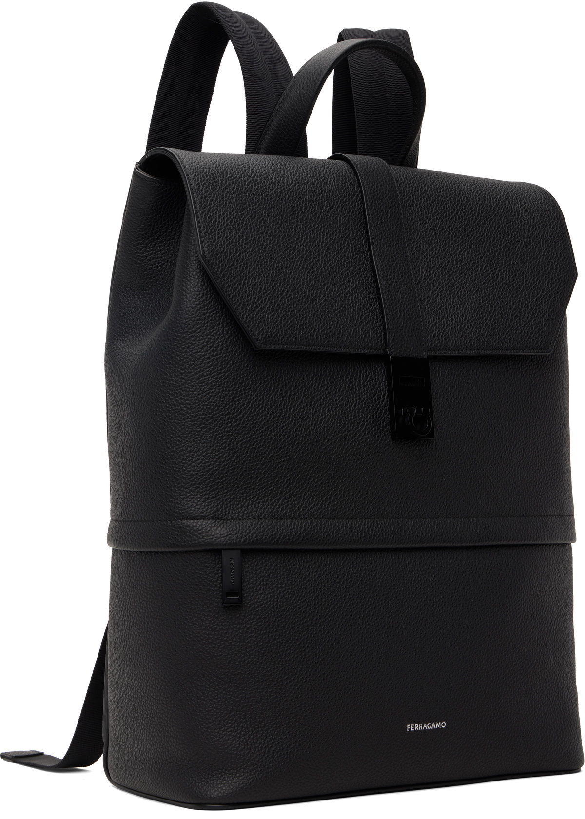 Salvatore Ferragamo Gancini Backpack Nylon Black Silver Auth 155204 Salvatore Ferragamo Gancini Backpack Enamel Black Silver  main image 2