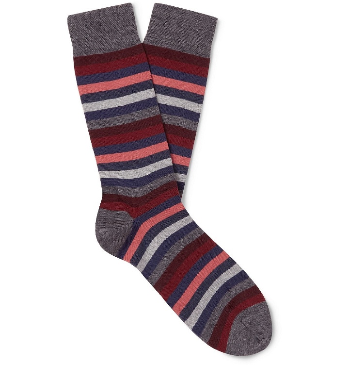 Photo: MARCOLIANI - Striped Merino Wool-Blend Socks - Red