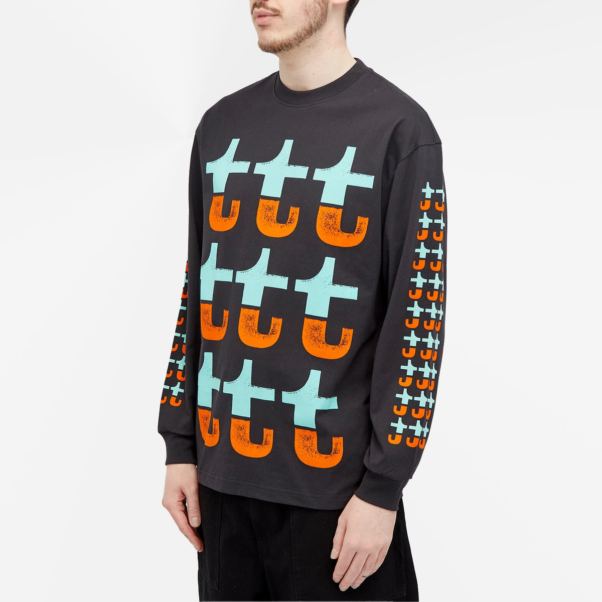 The Trilogy Tapes Men's Split Long Sleeve T-Shirt in Orange/Turqoise