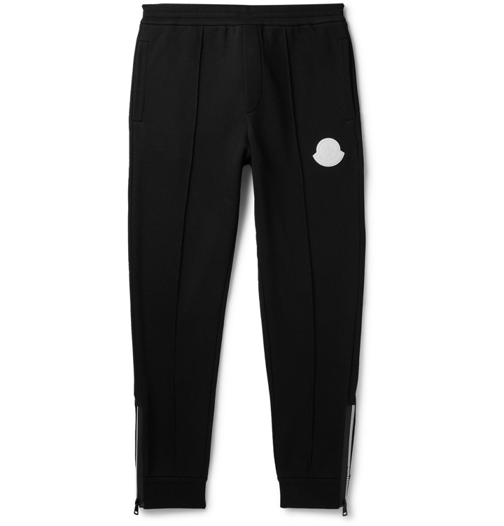 Photo: Moncler - Tapered Logo-Appliquéd Loopback Cotton-Jersey Sweatpants - Black