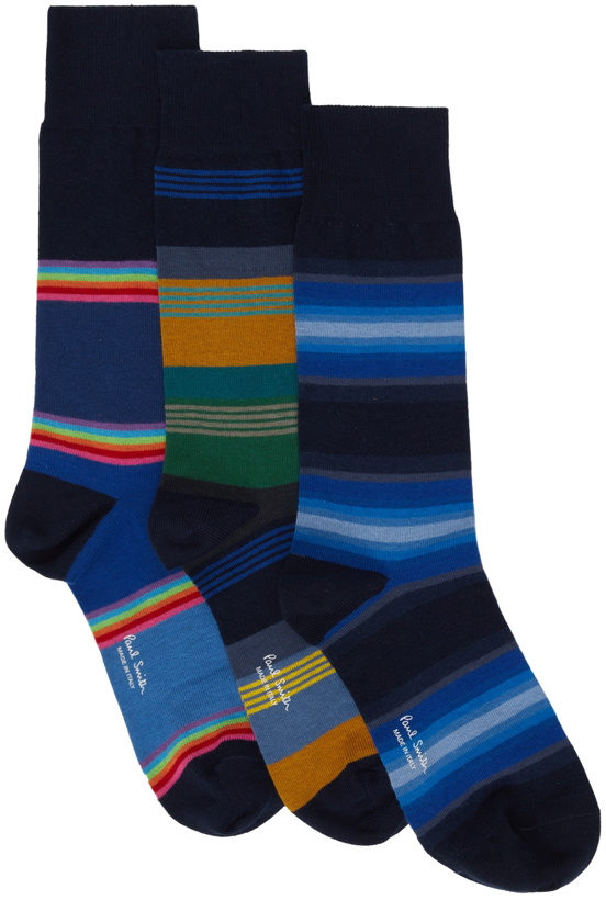 Photo: Paul Smith Three-Pack Navy Stripe Socks