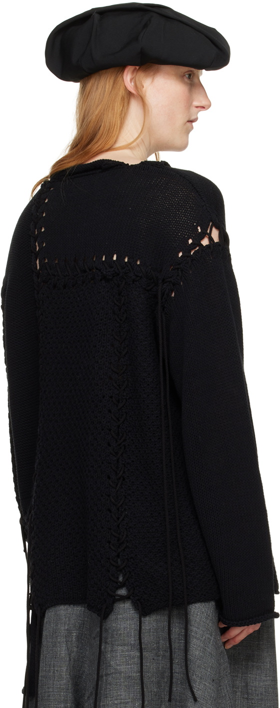 Y's Black Lace-Up Sweater