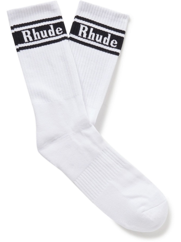 Photo: Rhude - Ribbed Logo-Jacquard Cotton-Blend Socks