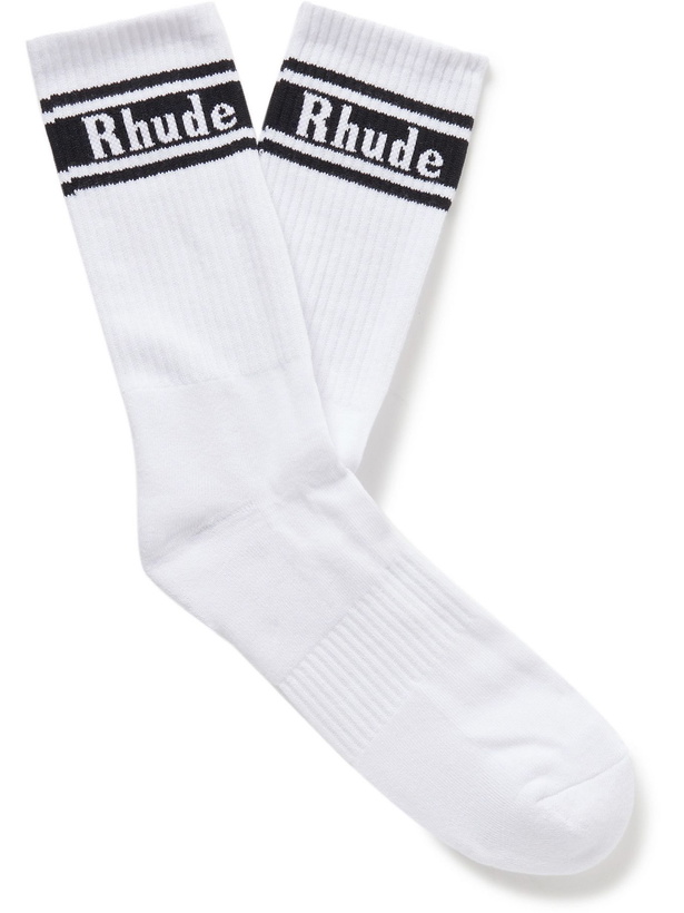 Photo: Rhude - Ribbed Logo-Jacquard Cotton-Blend Socks