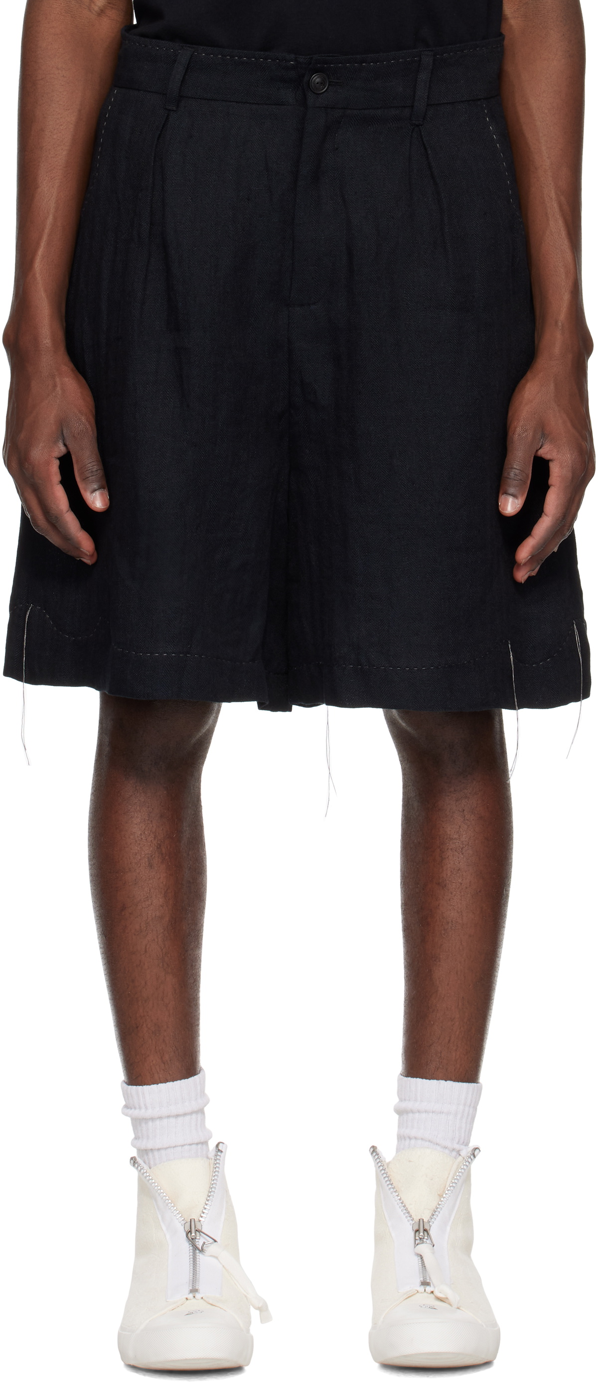Professor.E Black Pleated Shorts