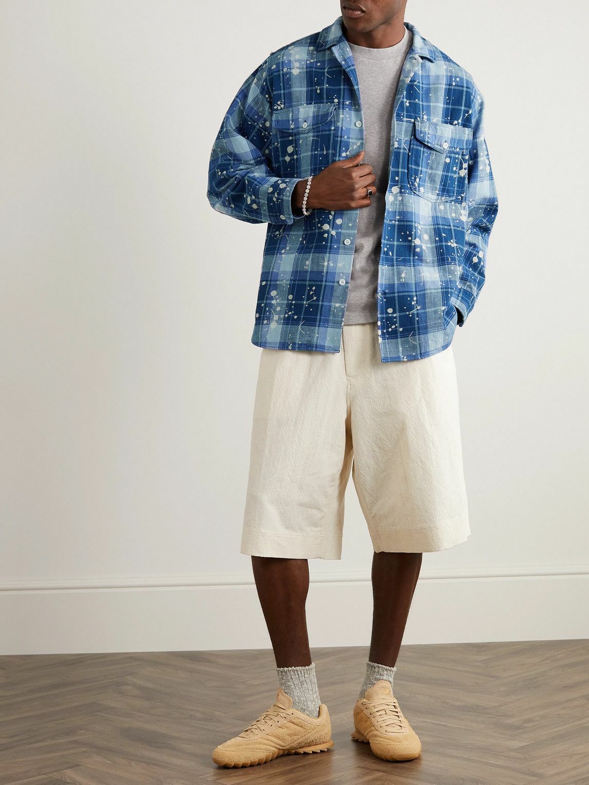 Beams Plus - Bleached Checked Cotton-Flannel Shirt - Blue Beams Plus