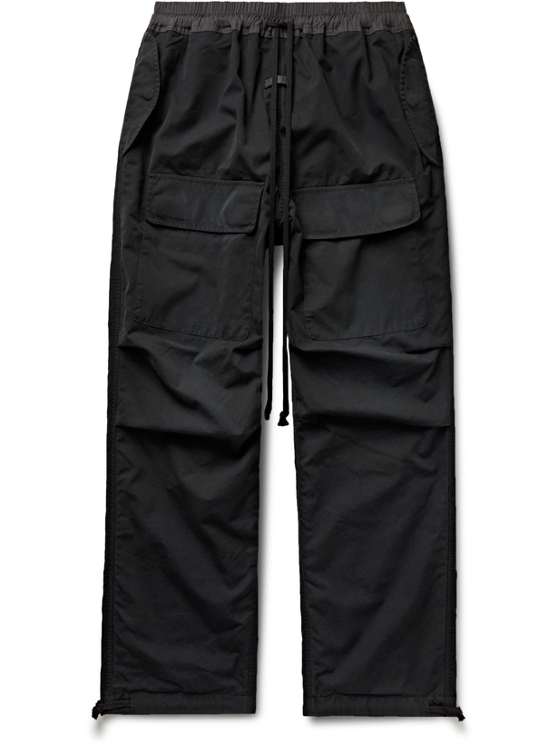 Photo: Fear of God - Leather-Trimmed Cotton Drawstring Cargo Trousers - Black
