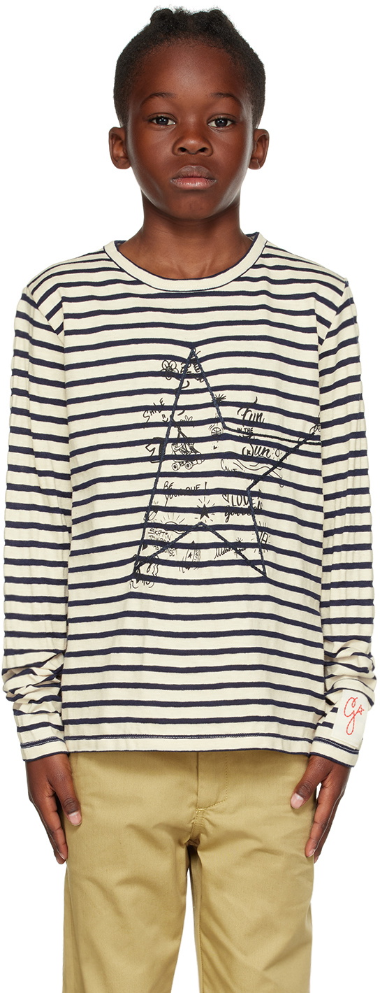 Golden Goose Kids Off-White & Navy Embroidered Long Sleeve T-Shirt