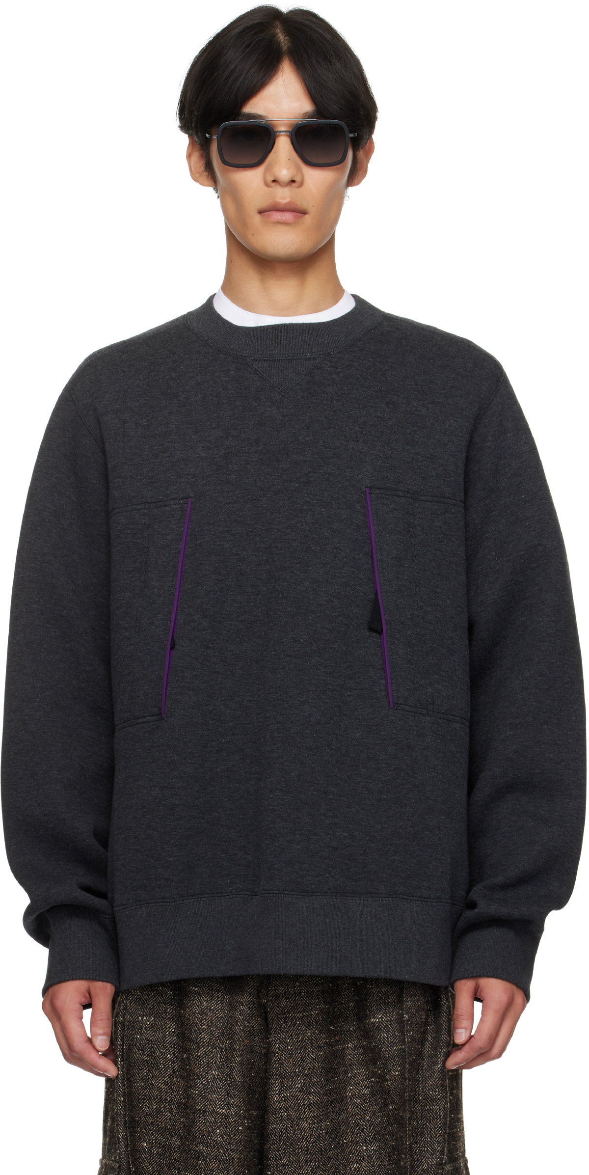 トップス OUAT 011- BLACK OFFICE CREWNECK CARDIGAN Black Office Crewneck Cardigan by OUAT on Sale