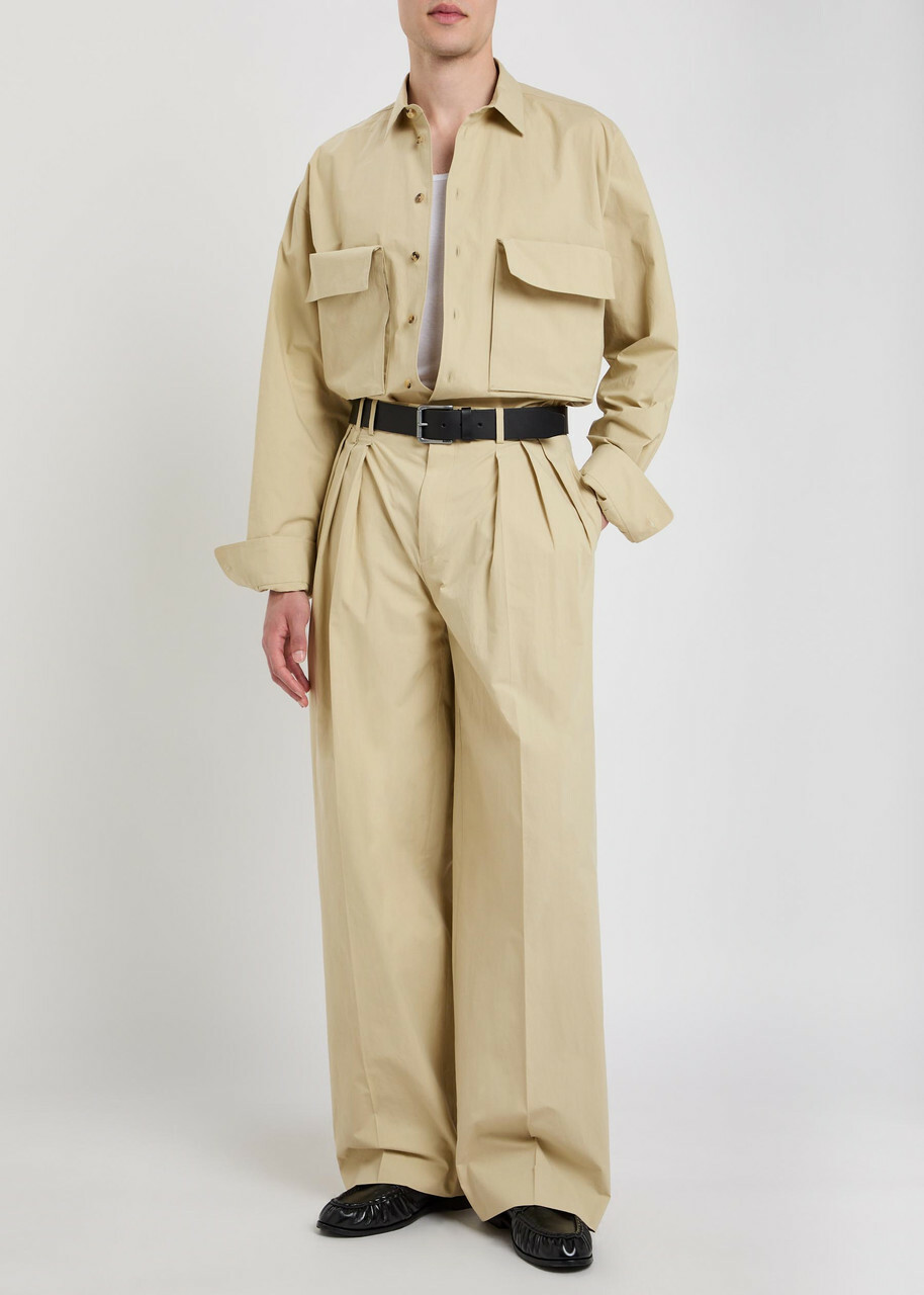 Calvin Klein Baxter Pleated Wide-leg Cotton Trousers Off White