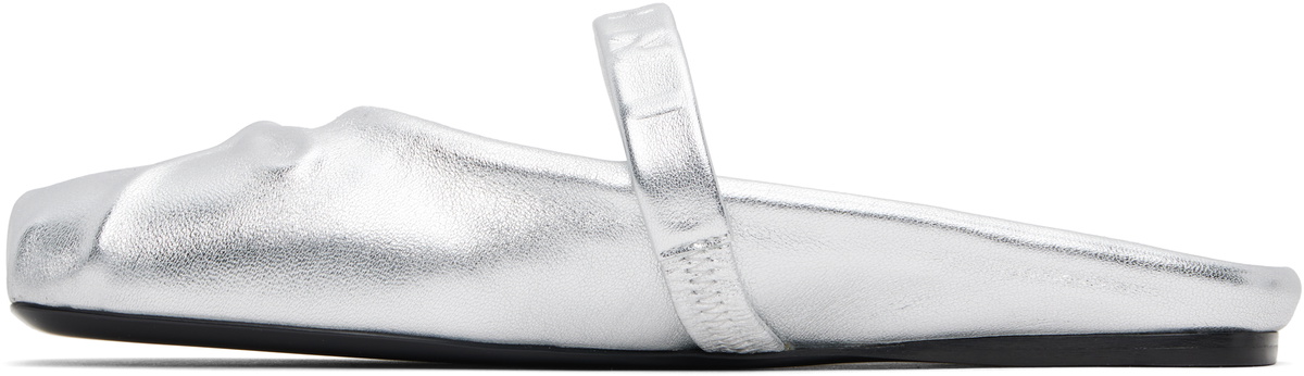 Marni Silver Leather Little Bow Sabot Slippers