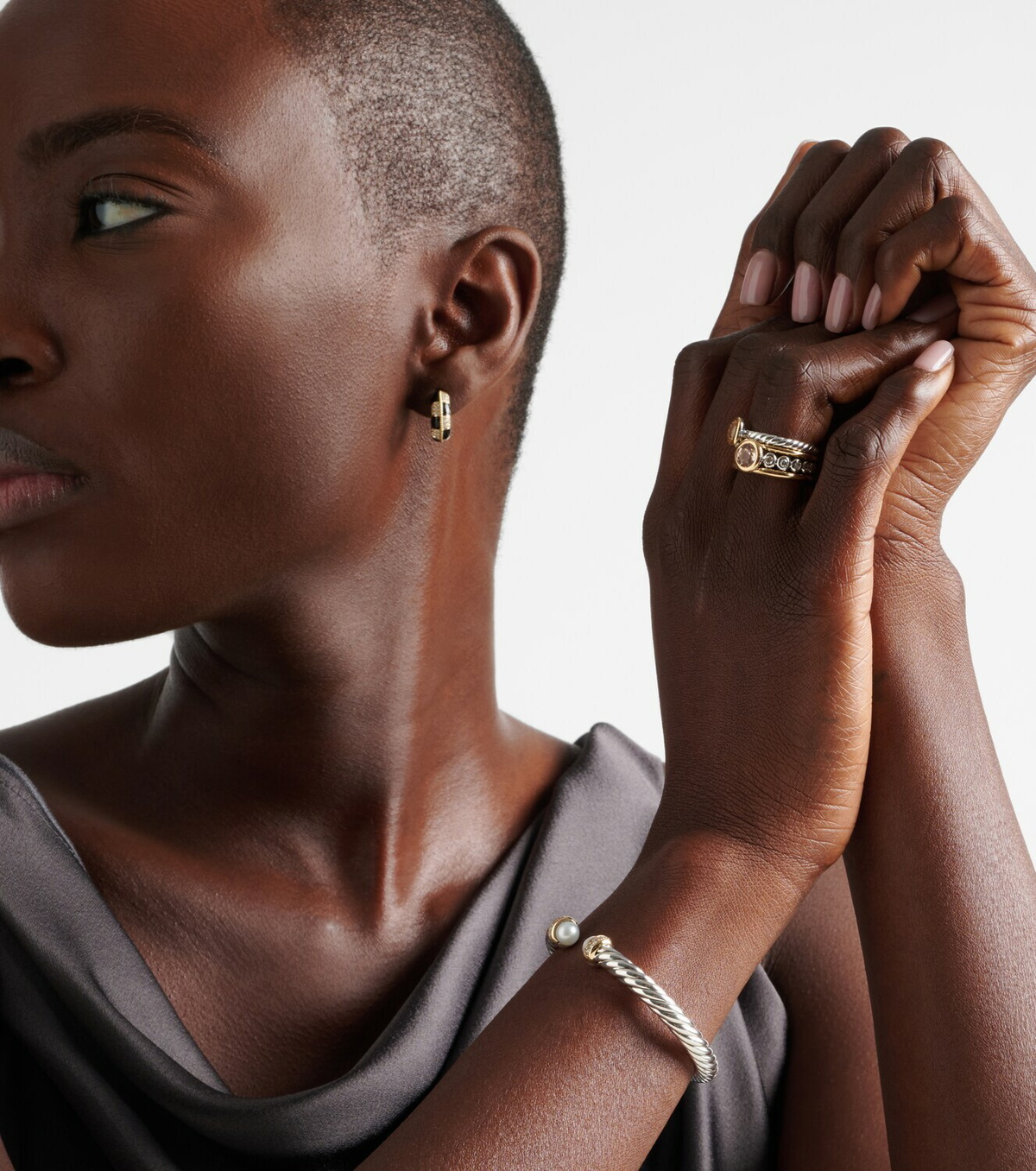 David Yurman Cable Flex® sterling silver and 14kt gold cuff bracelet with diamonds and pearls