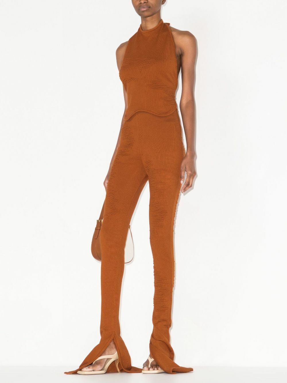 Selasi X Browns Focus Brown Muscle Flared Knitted Leggings