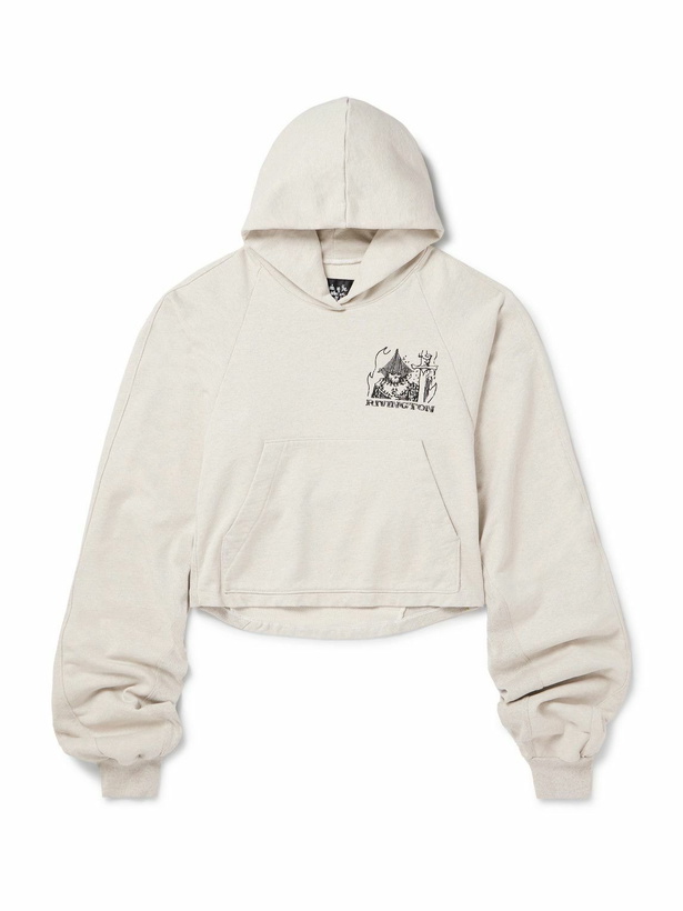 Photo: RRR123 - Cropped Embroidered Cotton-Jersey Hoodie - White