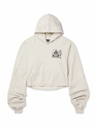 RRR123 - Cropped Embroidered Cotton-Jersey Hoodie - White