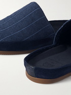 Mulo - Hamilton & Hare Suede-Trimmed Striped Denim Slippers - Blue