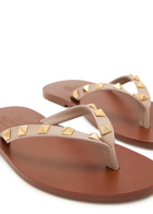 Valentino Garavani Rockstud Thong Leather Sandals Beige