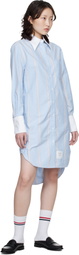 Thom Browne Blue Exaggerated Easy Fit Point Collar Shirt Minidress