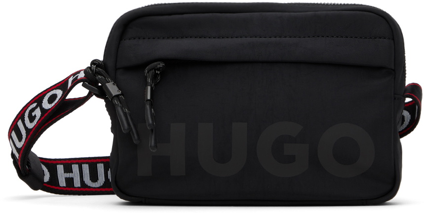 Hugo Black Branded Strap Crossbody Bag