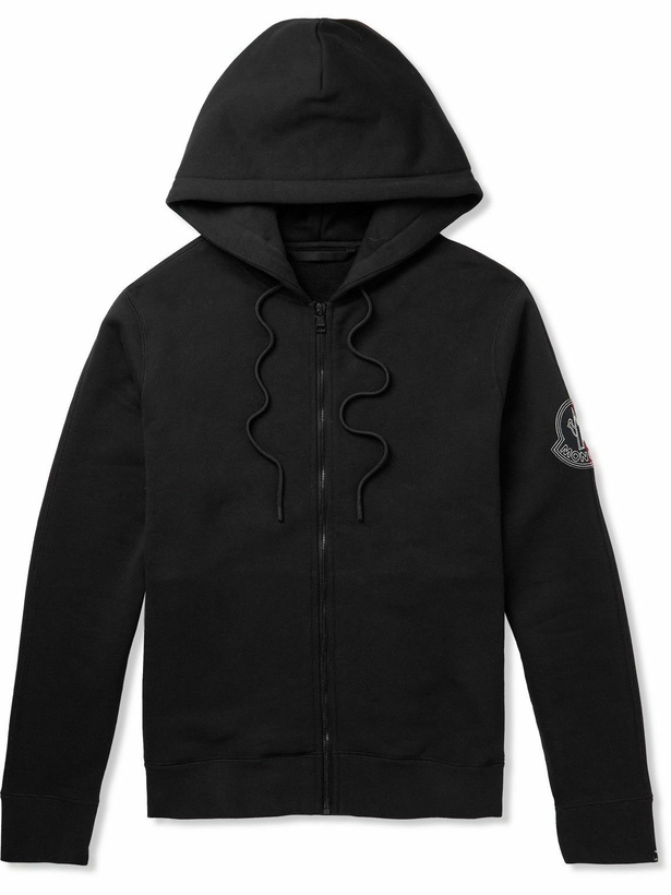 Photo: Moncler Genius - 2 Moncler 1952 Logo-Appliquéd Cotton-Jersey Zip-Up Hoodie - Black