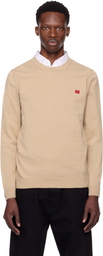 Hugo Beige Knitted Cotton Red Logo Label Sweater