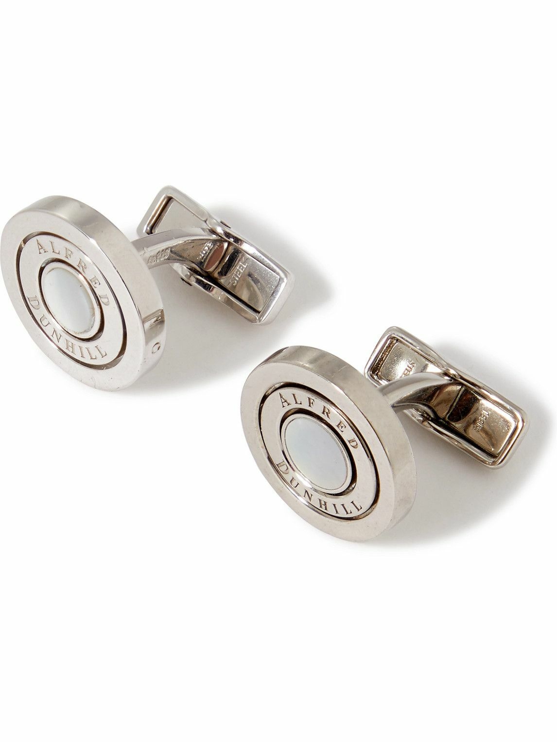 Photo: Dunhill - Logo-Detailed Silver Mother-of-Pearl Cufflinks