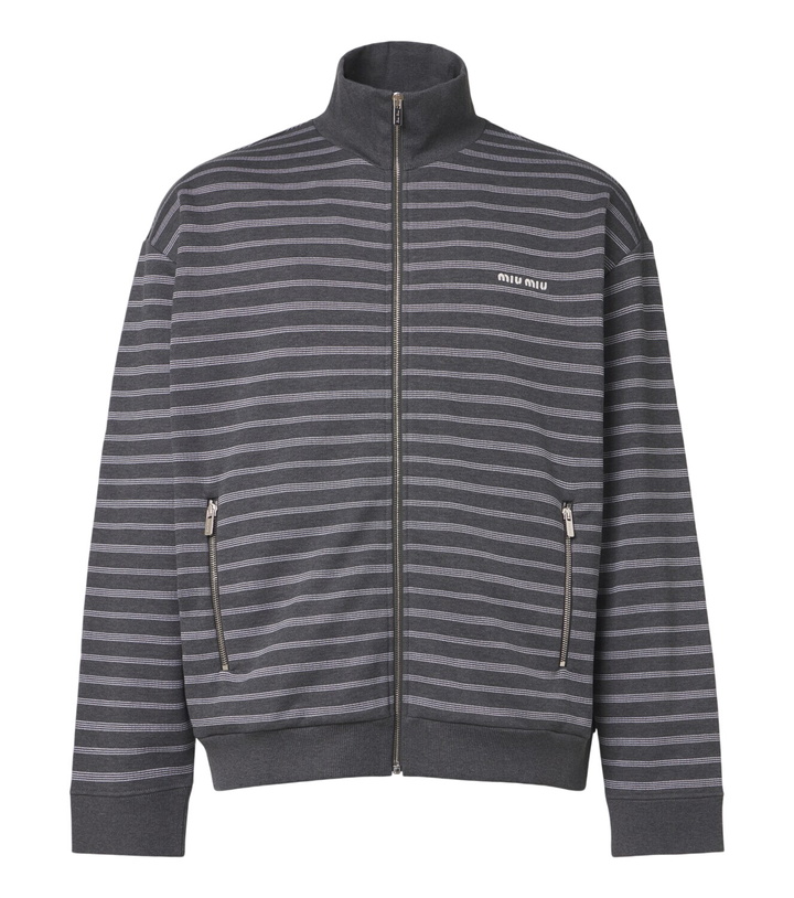 Photo: Miu Miu Striped oversized cotton fleece sweatshirt