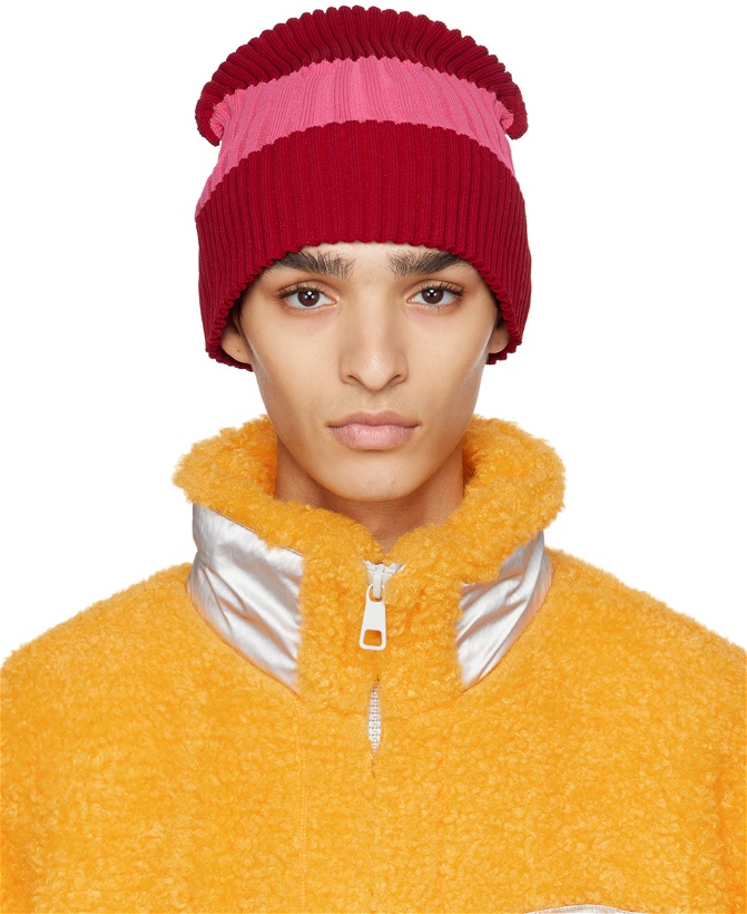 Photo: CFCL SSENSE Exclusive Red & Pink Rib Beanie