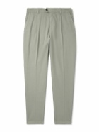 Eleventy - Tapered Pleated Stretch Cotton and Lyocell-Blend Twill Trousers - Gray