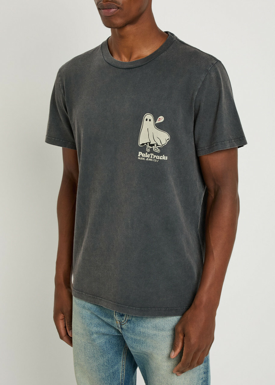 Nudie Jeans Roy Ghost-print Washed Cotton T-shirt Charcoal