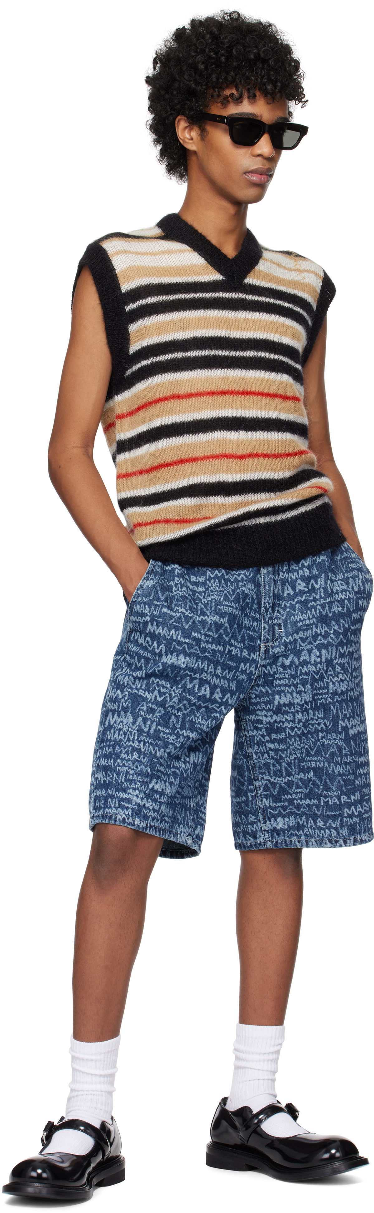 Marni Blue Bleached Lasered Denim Shorts