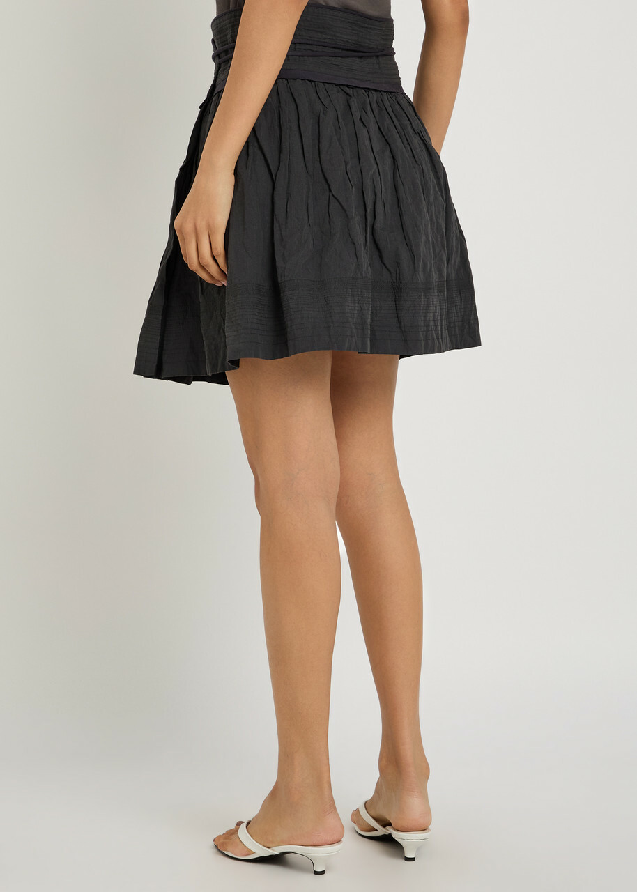 Lemaire Crinkled Cotton-blend Mini Wrap Skirt Dark Grey