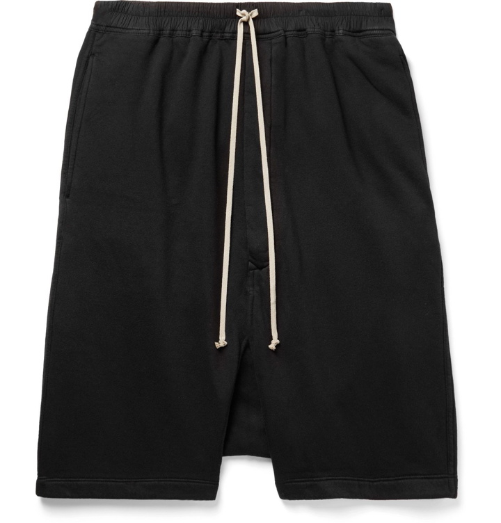 Photo: Rick Owens - DRKSHDW Pods Fleece-Back Cotton-Jersey Drawstring Shorts - Black