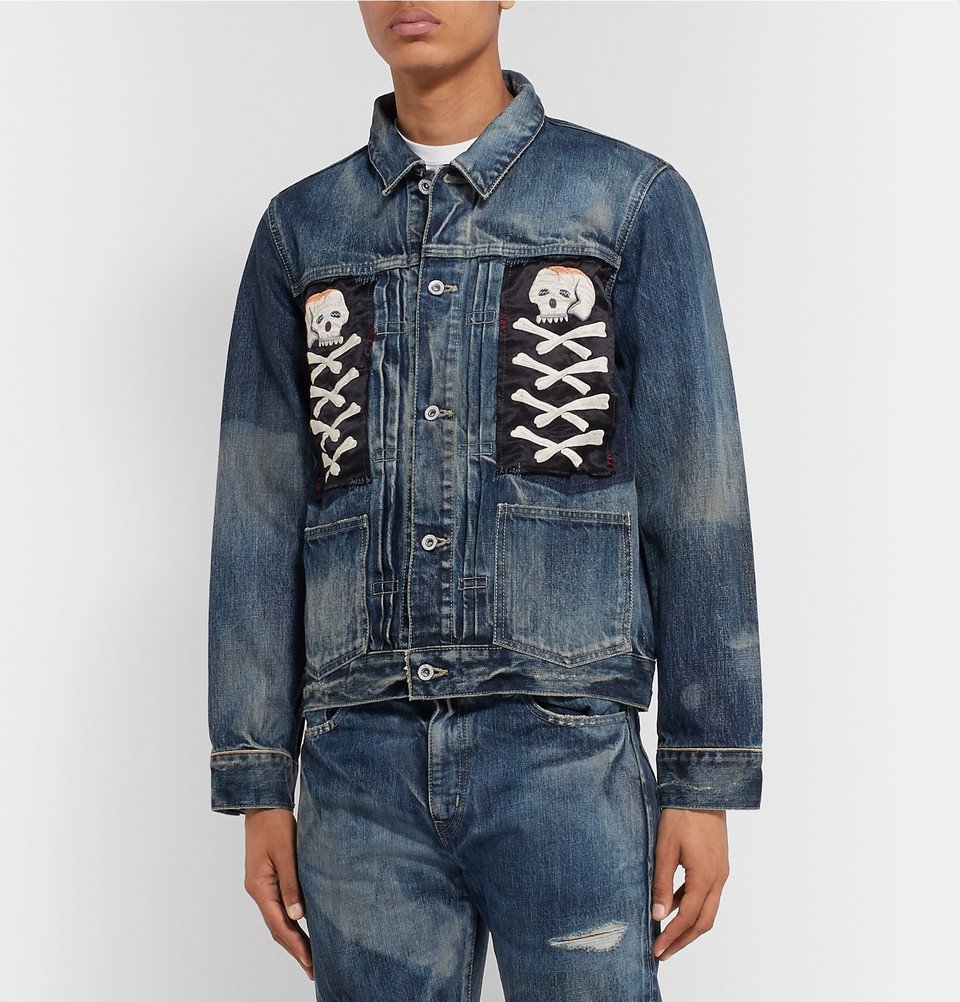 Neighborhood - Appliquéd Distressed Denim Jacket - Indigo Neighborhood