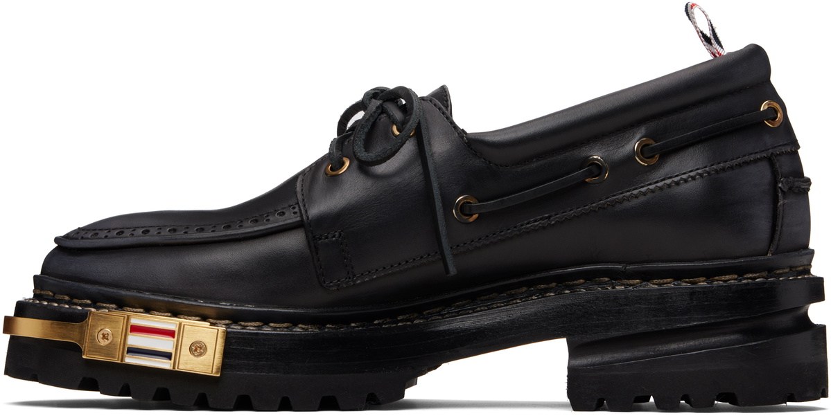 Thom Browne Black Distressed Calf Hiking Boat Shoes