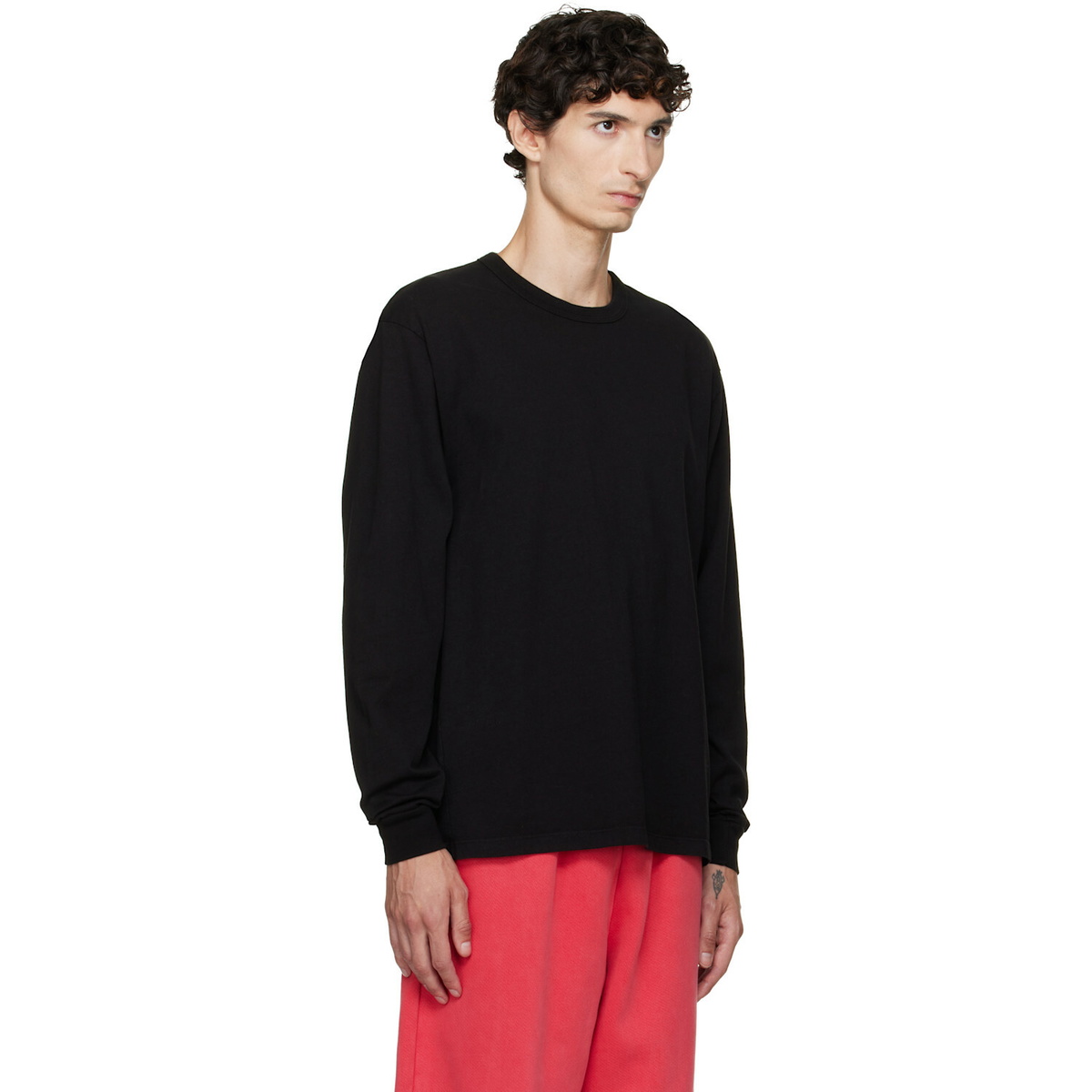 Les Tien Black Heavyweight Binded Neck Classic Long Sleeve T-shirt