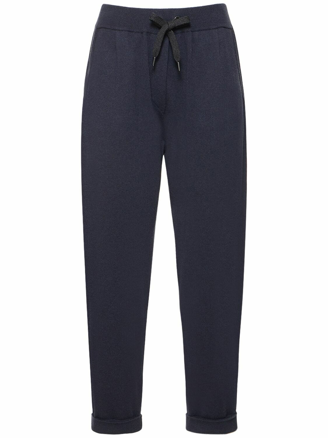 High-rise tapered corduroy pants in blue - Brunello Cucinelli