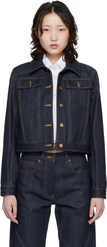 Photo: Thom Browne Navy Shrunken Selvedge Denim Jacket