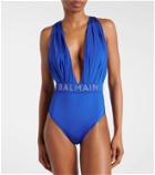 Balmain Crystal-embellished draped swimsuit