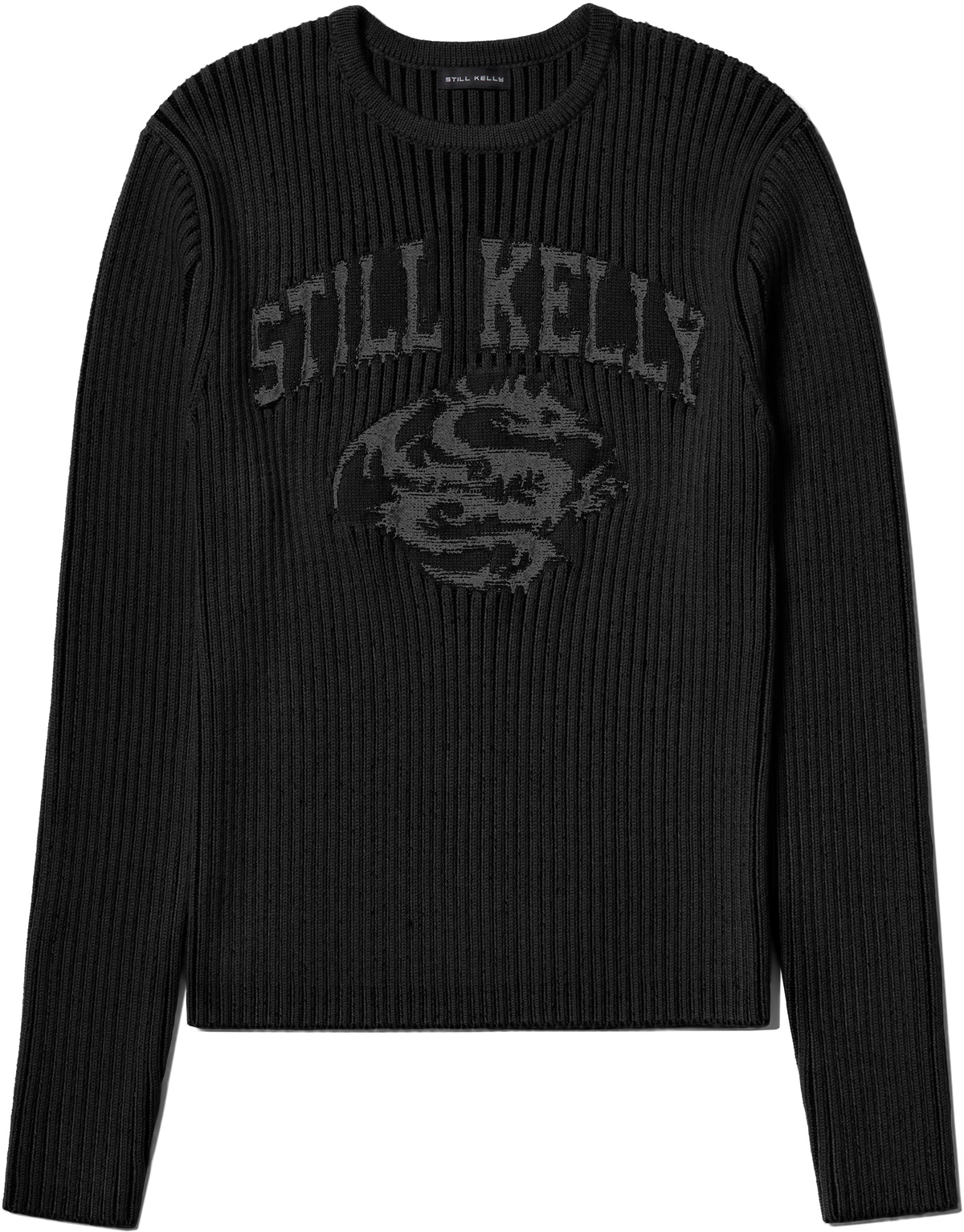 Still Kelly Black Crewneck Rib Sweater