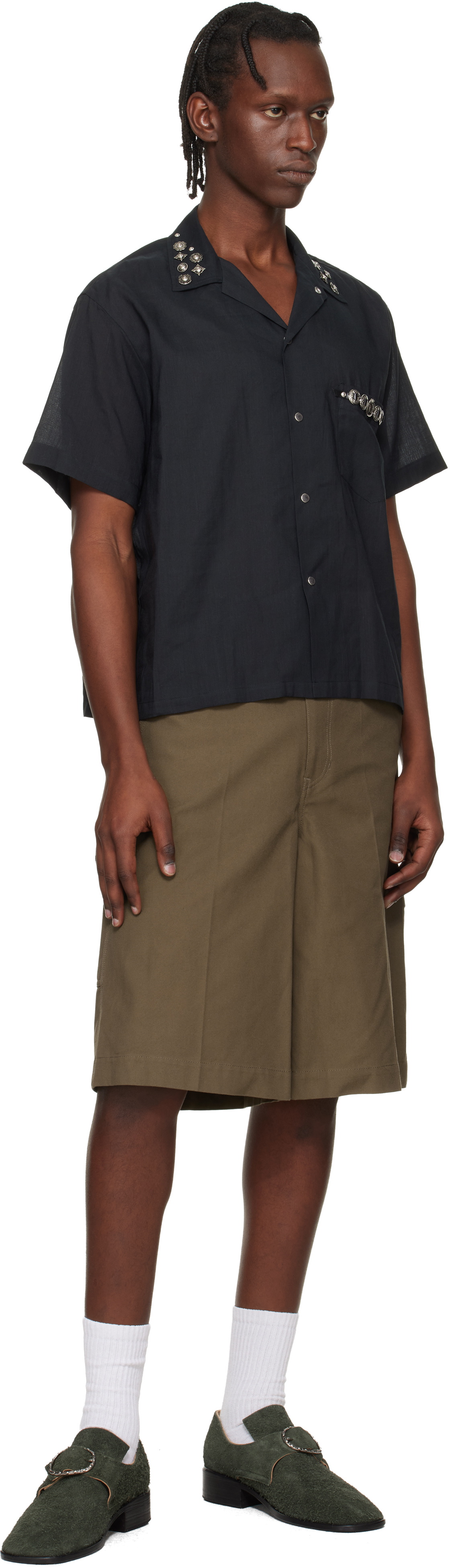 Toga Virilis Black Plain Weave Metal S/S Shirt
