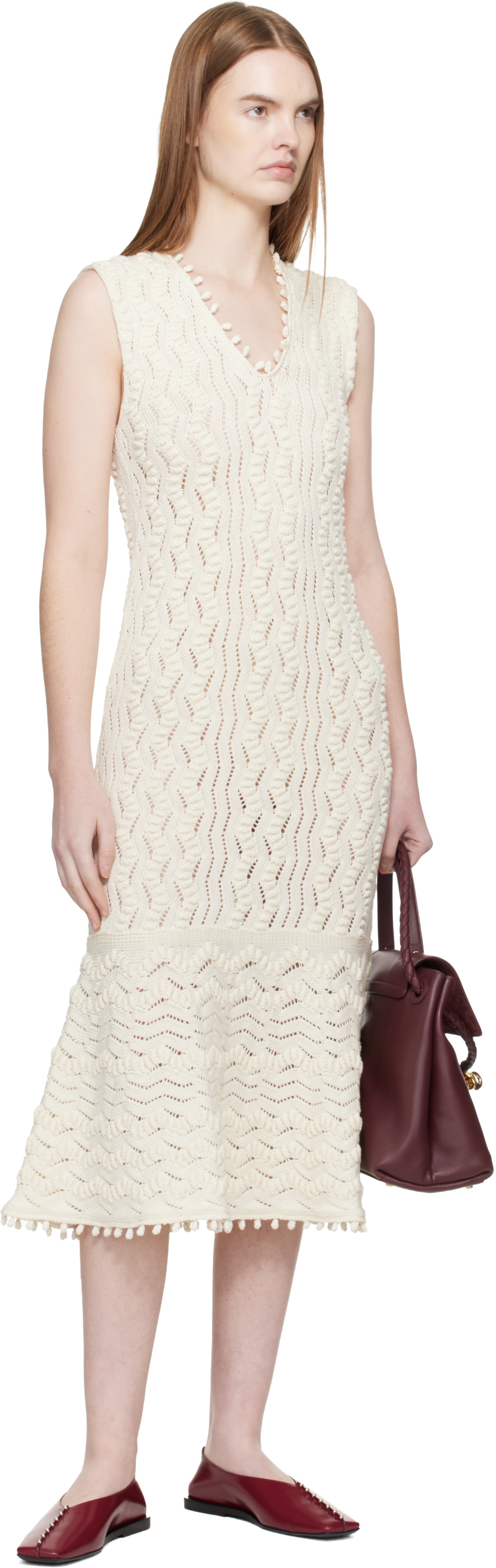 Jil Sander Off-White Pointelle Midi Dress