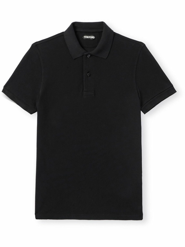 Photo: TOM FORD - Slim-Fit Garment-Dyed Cotton-Piqué Polo Shirt - Black