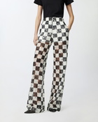 Pinko Wide Leg Lace Trousers With Check Pattern White/Black