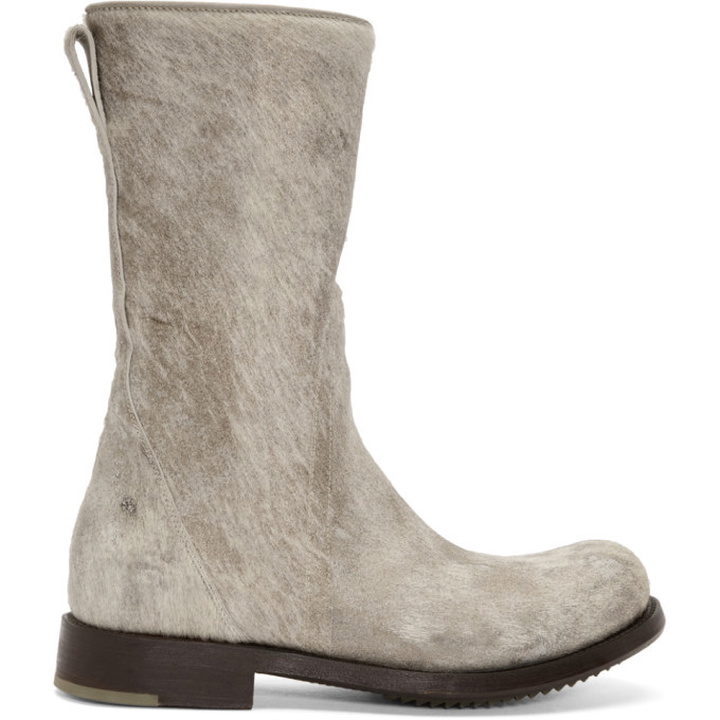 Photo: Rick Owens Off-White and Brown Calf-Hair Cop Zip Boots