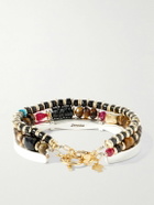 Peyote Bird - Set of Three 14-Karat Gold-Plated, Sterling Silver and Ruby Beaded Bracelets