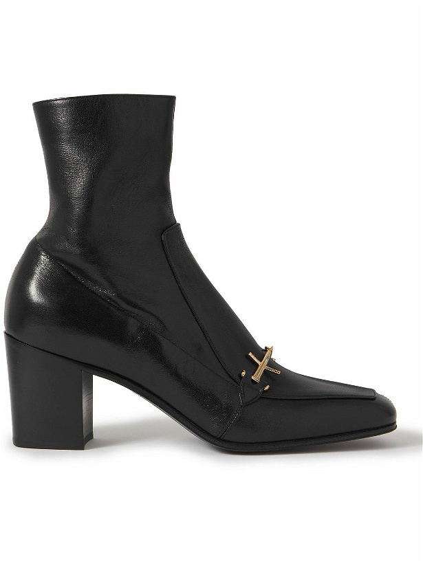 Photo: SAINT LAURENT - Horsebit Leather Ankle Boots - Black