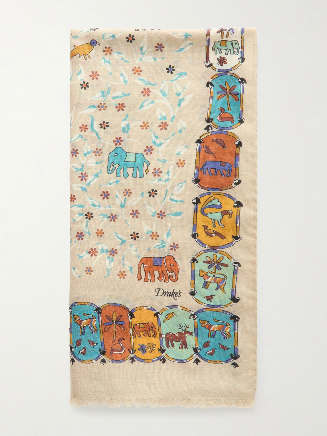 Drake's - Frayed Printed Wool and Silk-Blend Scarf